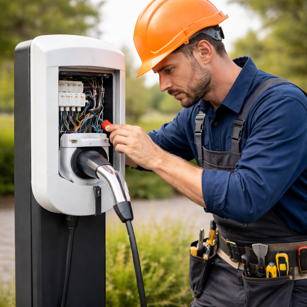 un electricien teste un circuit electrique
